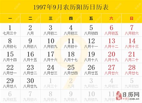 1997 天干地支|1997年阴历阳历对照表，1997年农历阳历表带天干地支，1997万。